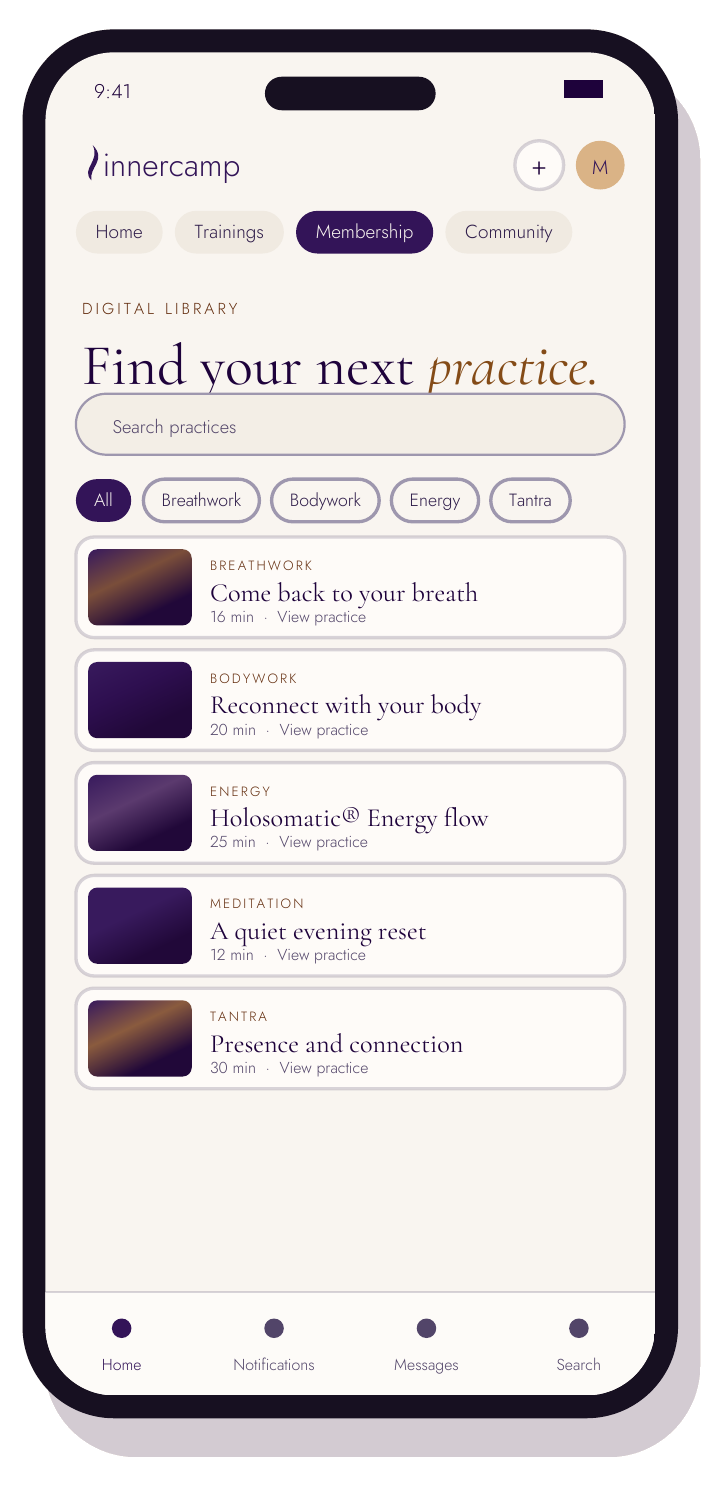 InnerCamp app — Practice library