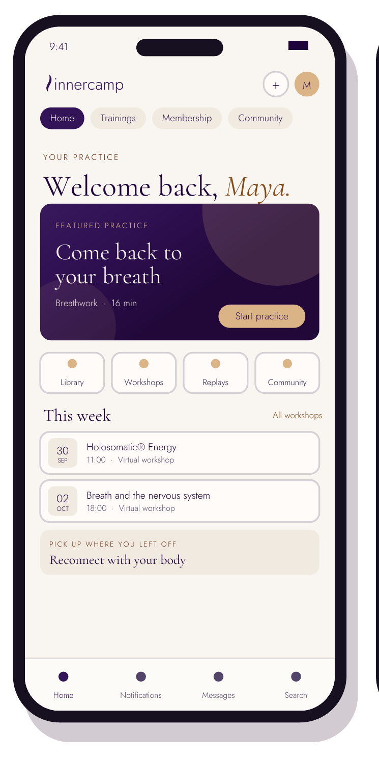 InnerCamp app — Member home