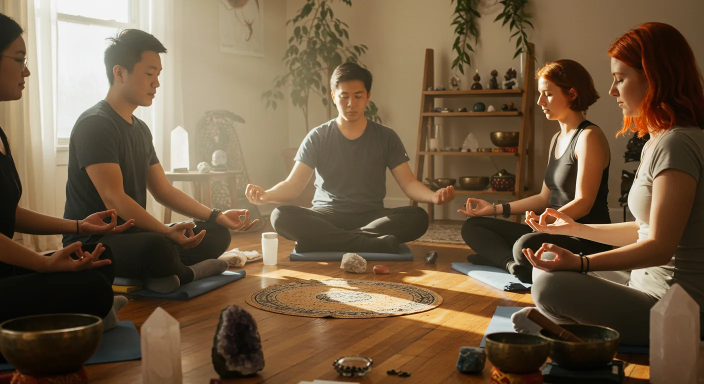 A group of students participating in an energy healing class.