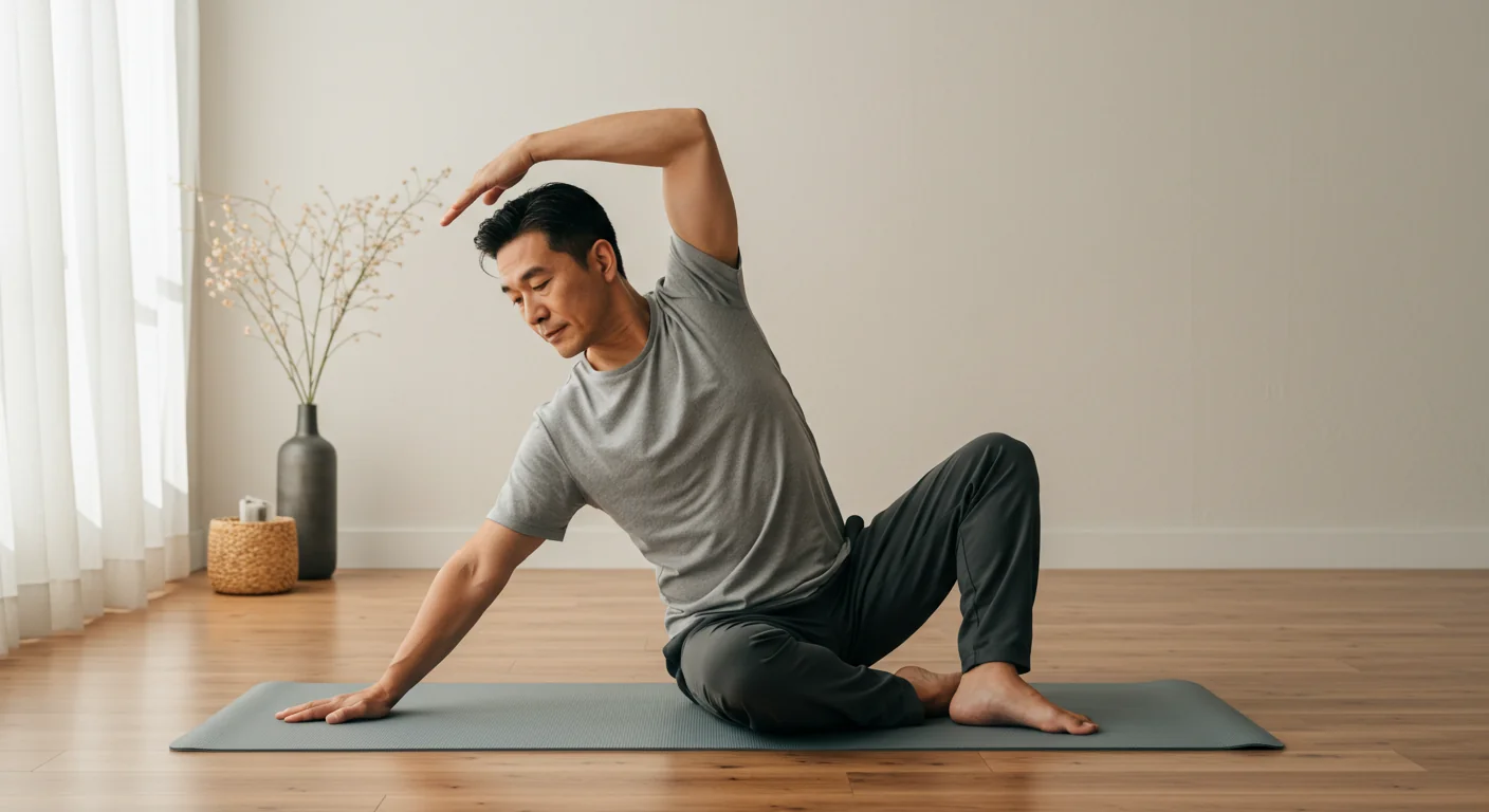 An image of a person stretching or performing somatic movements.